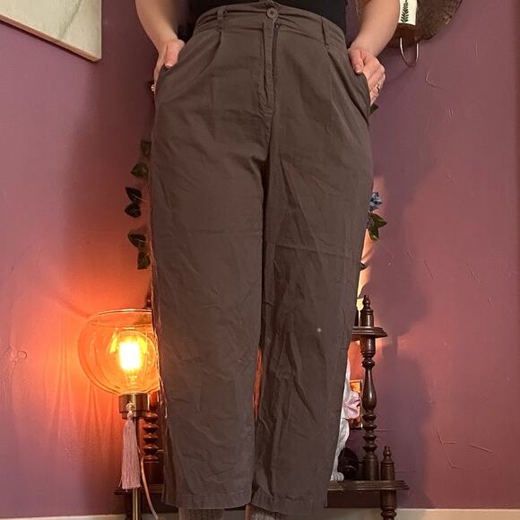 Trensic Spao Medium 100% Cotton Cool Grey Brown Wide Leg Pants Trousers Elastic - Picture 2 of 10